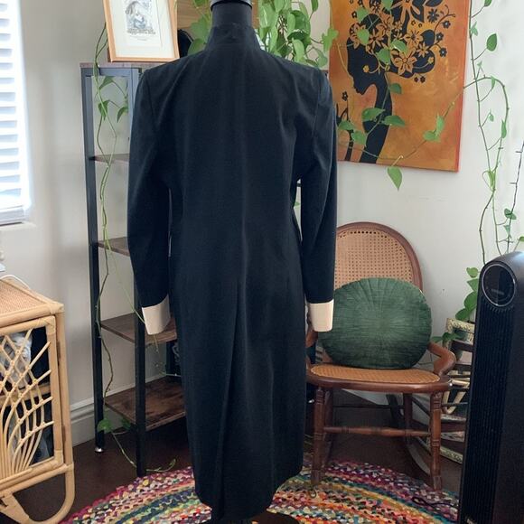 Vintage 80s/90s DKNY Black & Cream Cotton Mandarin Collar Coat - Picture 3 of 5